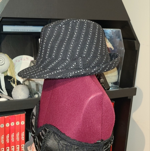 Y2k Like New Pinstripe Fedora Unisex Hat - Picture 3 of 5